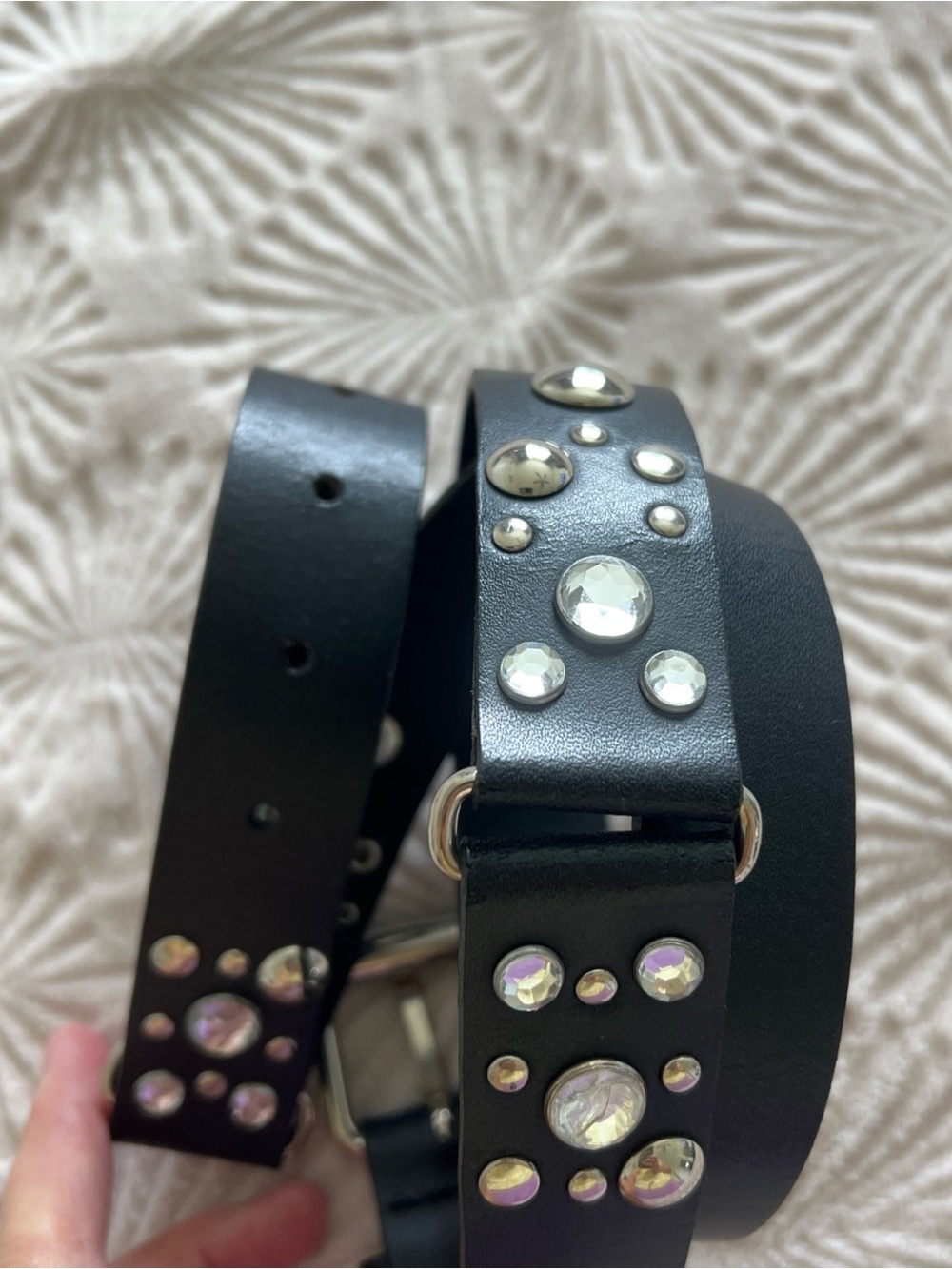 Express made in Italy genuine leather Black Studded Rhinestone Women's Belt M